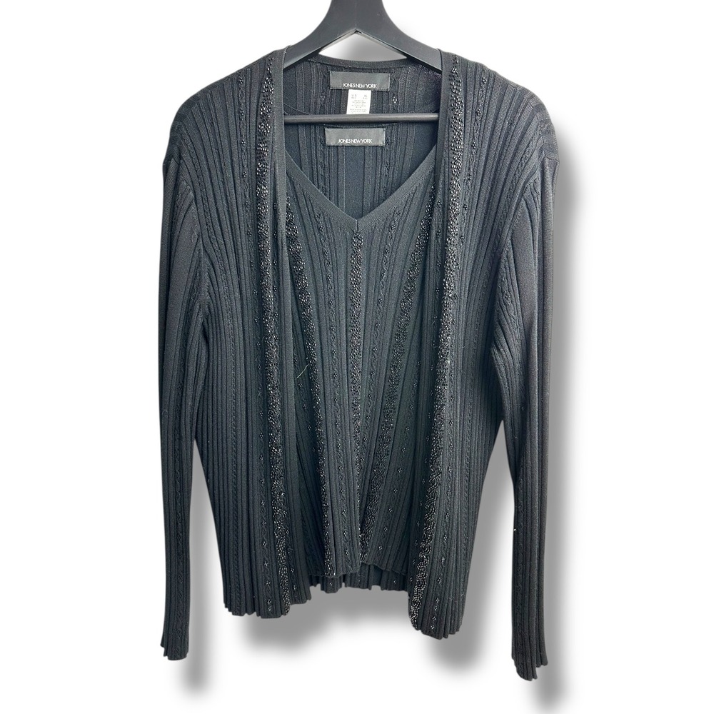 JONES NEW YORK Black Beaded Cardigan 2pc‎ Sweater Set XL